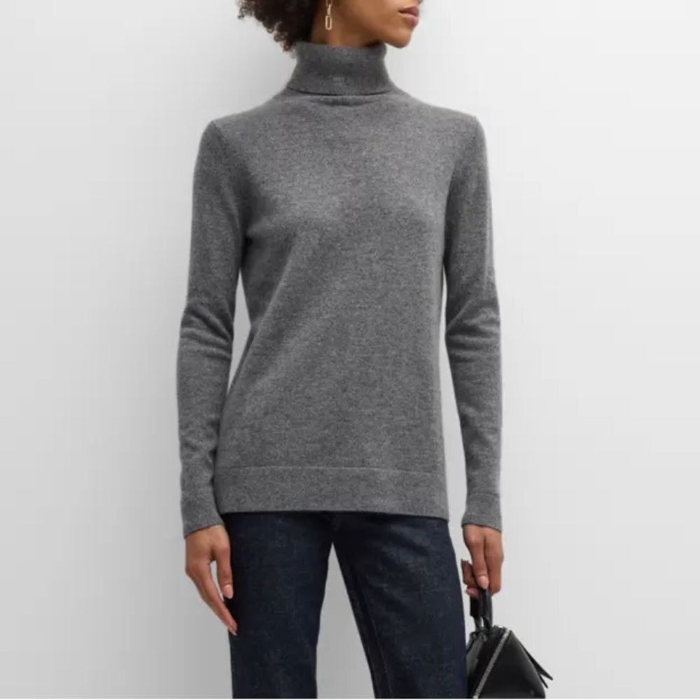 Neiman Marcus Cashmere Collection Basic Turtleneck Top Gray XS